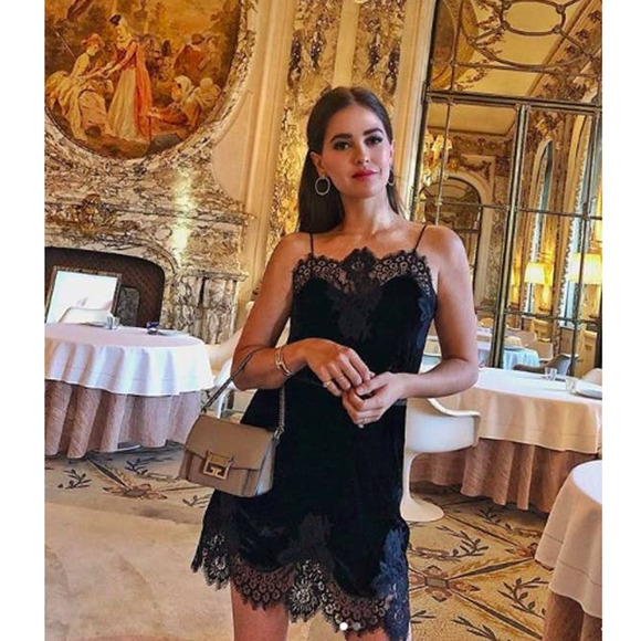 Alice + Olivia Dresses & Skirts - Alice + Olivia Charice Lace Trim Velvet Mini Slip Dress Black-XS